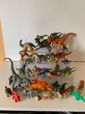 Dinosaur Toy Figures 90s 2000s 45  Hard Plastic rubber  Mix With Storage Box